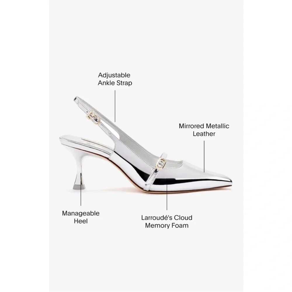 Larroude Ines Silver Specchio Slingbacks Size 7.5 - Picture 12 of 12